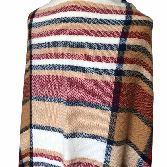 Tartan Plaid Oversized Blanket Scarf in Autumn Colors (Red/Brown/Black/White) - Picture 4 of 6